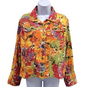 Chico's Women's 2 (Large) Colorful Bright Stroke Mandy Jacket Linen Cotton Blend